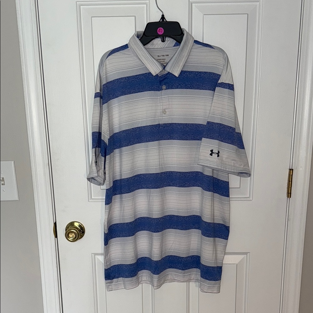 Under Armour The Playoff Polo Blue, White and Gray Striped Polo Shirt